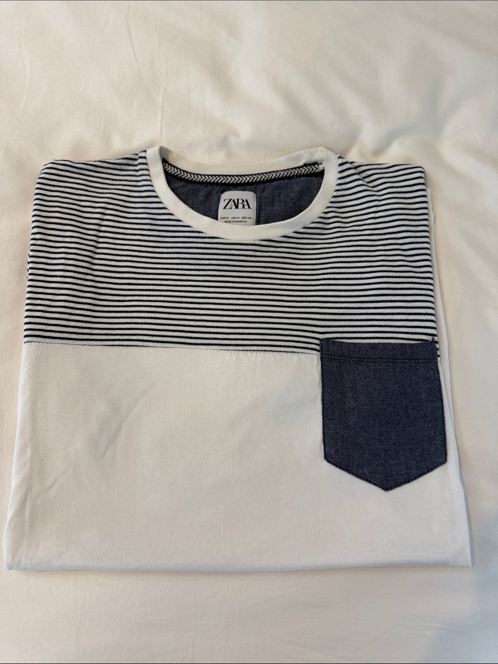 ZARA Navy Stripe Top with Dark Blue Pocket